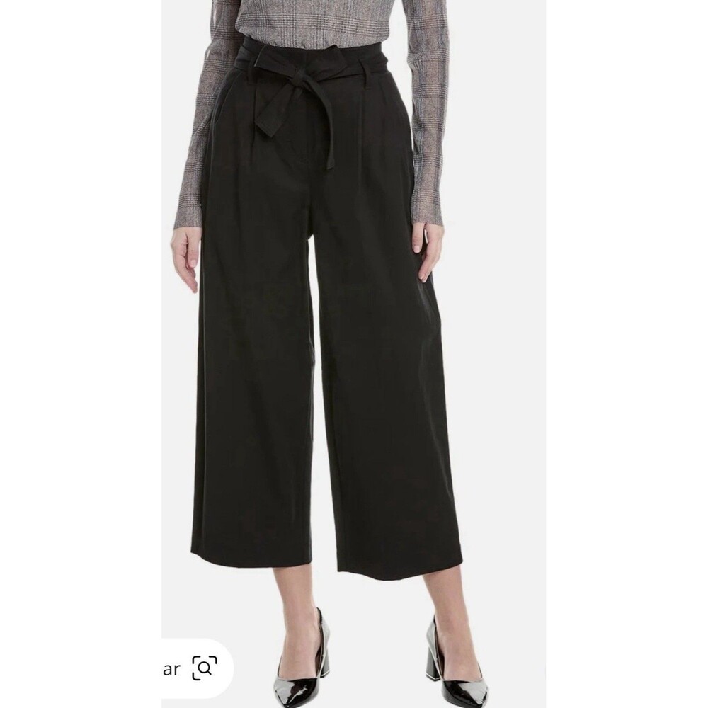 Boss Hugo Boss Women Tenoy Trousers Pants Wide Leg Cropped High Waist Black Sz 2